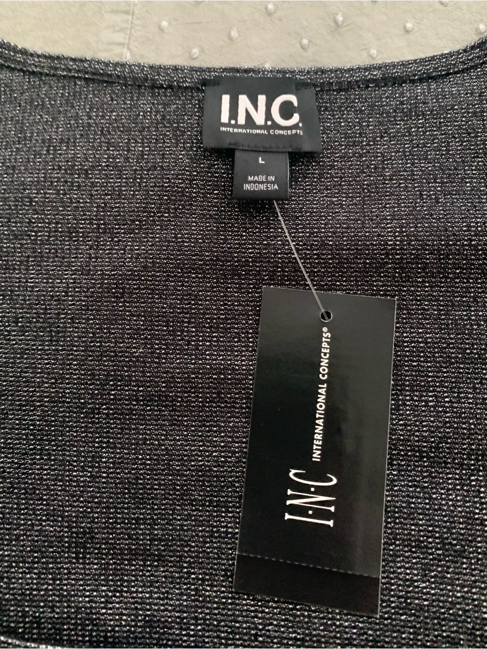 INC Sparkle Square-Neck Puff-Sleeve Top in Charcoal - Picture 6 of 9